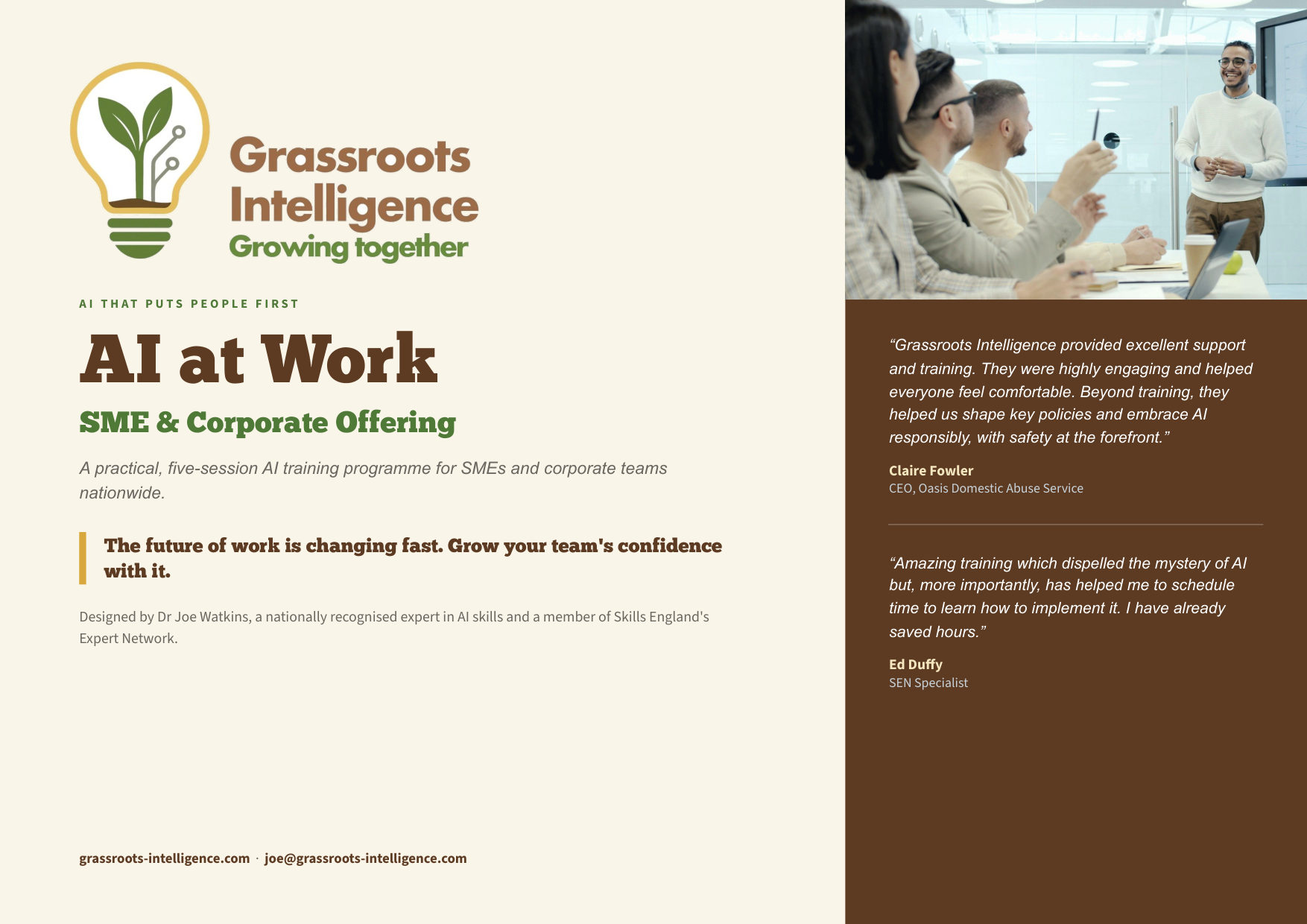 AI at Work programme brochure, page 1