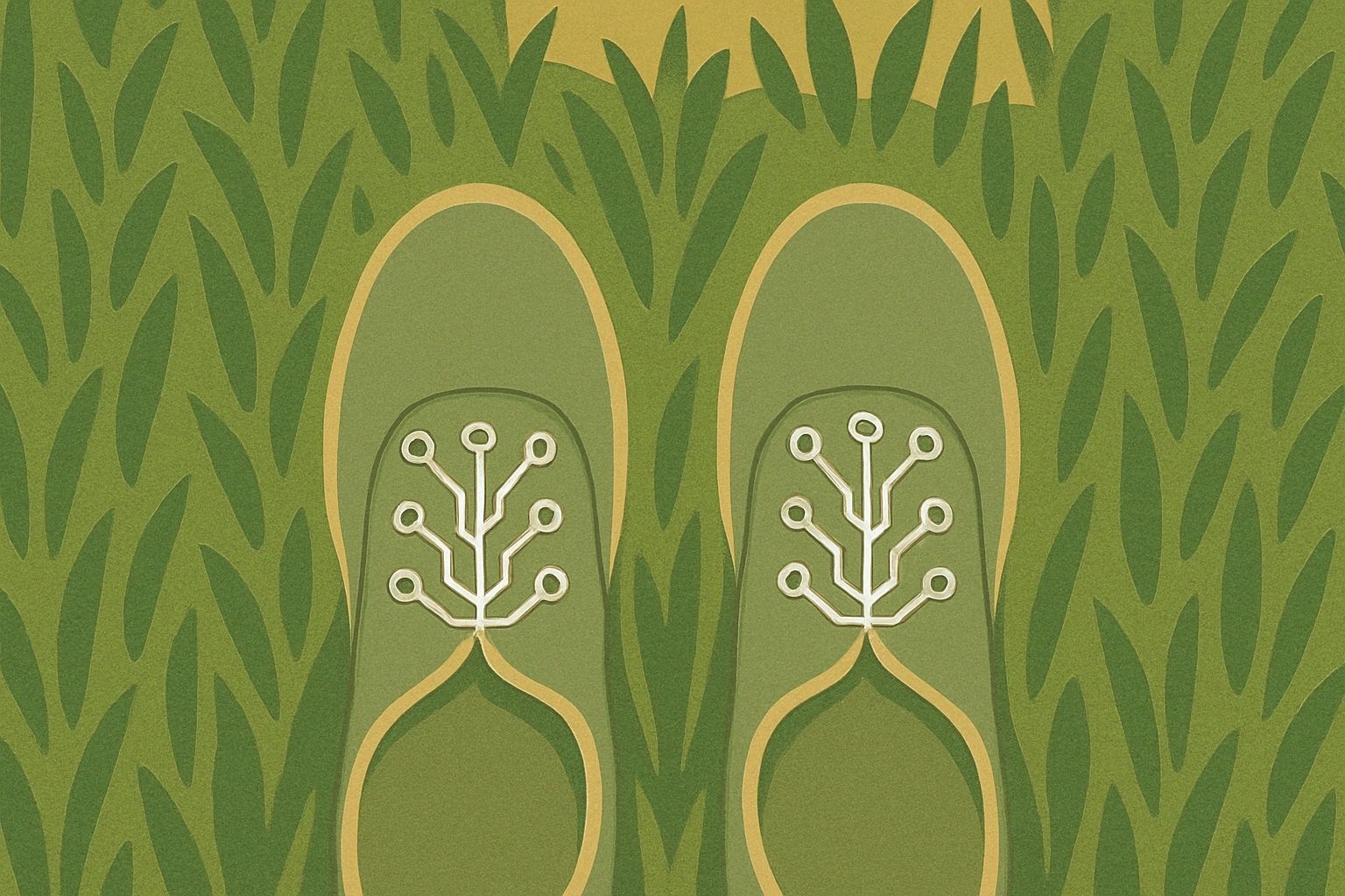 Illustration of feet in grass with a growing circuit-sprout